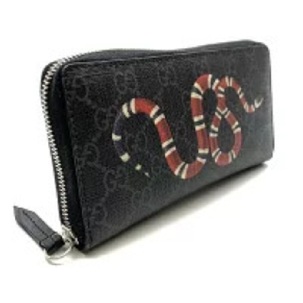 GUCCI Round Zip Long Wallet GG Supreme Kingsnake Snake Gray - Picture 2 of 9